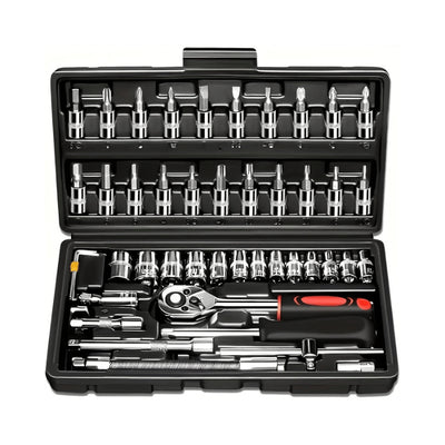 Jogo de Chave Catraca com Soquetes e Bits 46 Peças Completo com Maleta