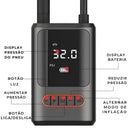 Bomba de Ar Elétrica Portátil Digital Sem Fio 150 PSI com Bateria Recarregável para Carro Moto Bike