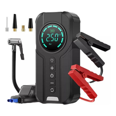 Auxiliar de Partida Portátil 4 em 1 com Compressor de Ar e Power Bank 8.000mAh